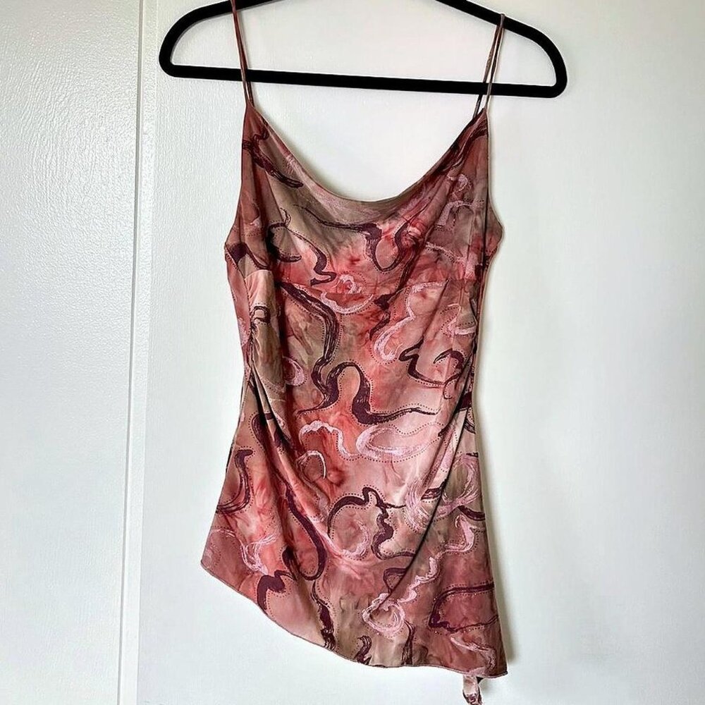 Vintage Y2K grail UNIT USA pink red & brown sparkly asymmetrical cami tank top ❣